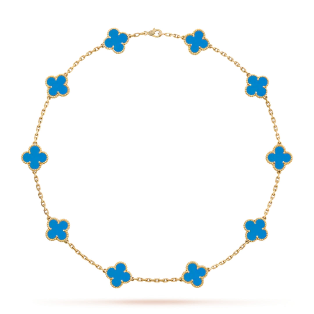 CLOVER | Necklace with 10 Clovers Blue