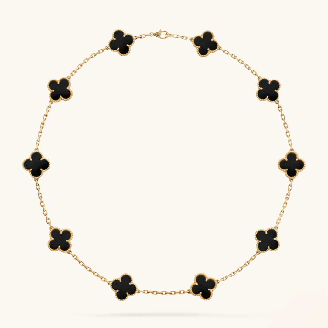 CLOVER | Necklace with 10 Clovers Black