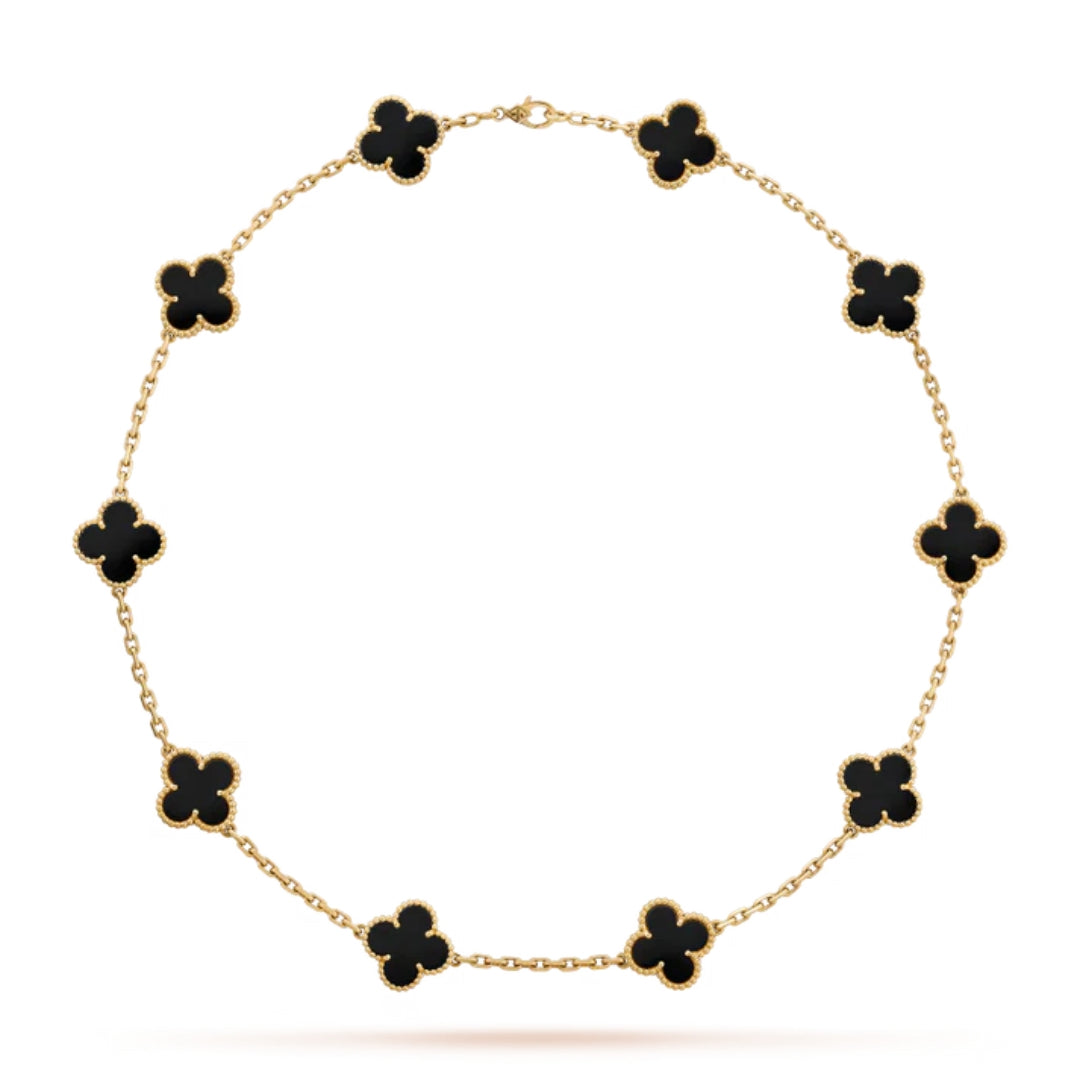 CLOVER | Necklace with 10 Clovers Black