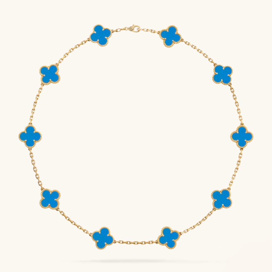 CLOVER | Necklace with 10 Clovers Blue