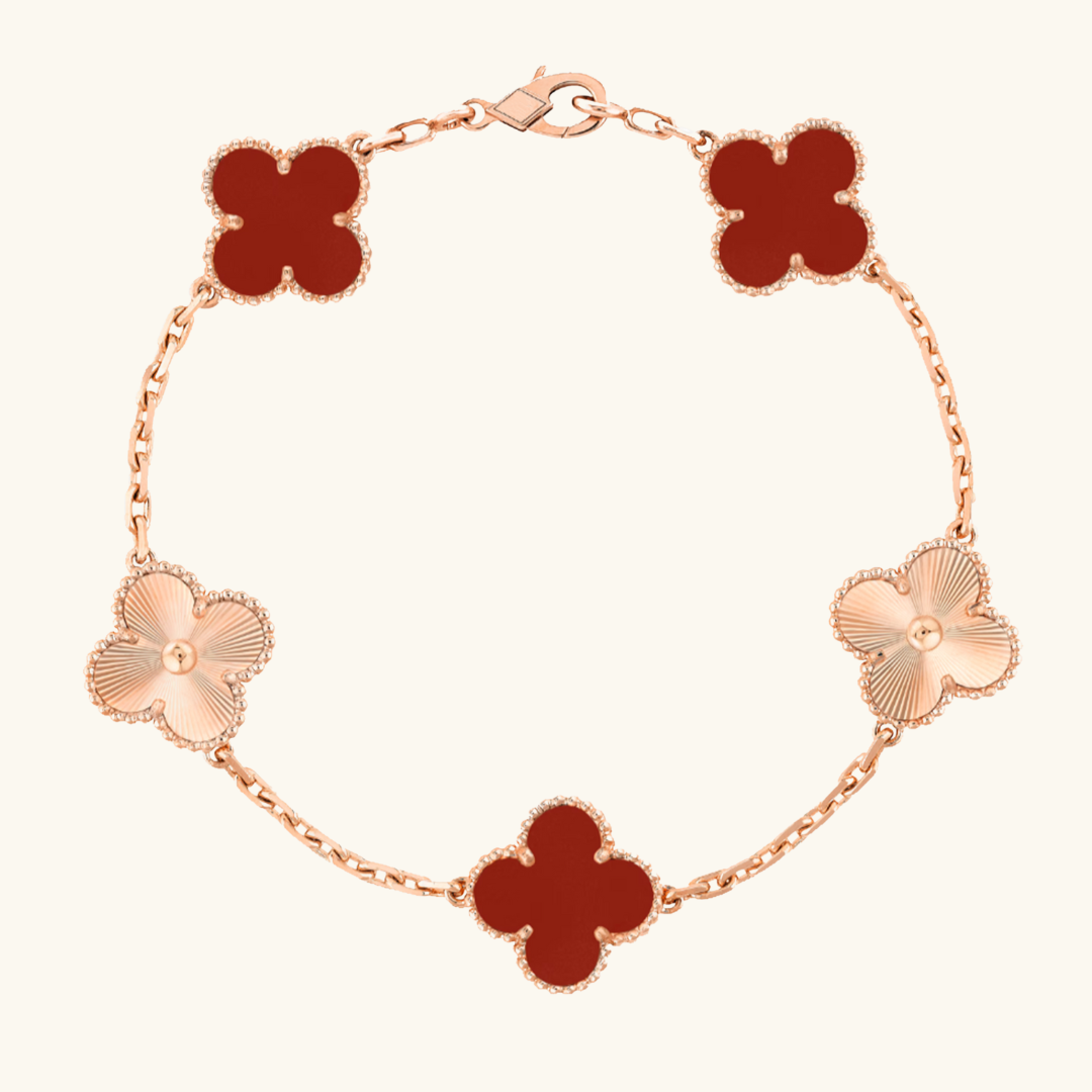 CLOVER | Bracelet Red Rose Gold Guilloché