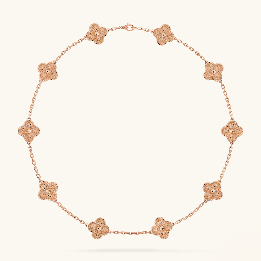 CLOVER | Necklace with 10 Clovers Pink